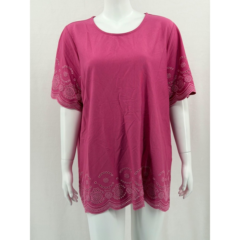 Peyton Primrose Top Womens 2X Pink Berry Eyelet Boho Embroidered Scallop Hem NWT
